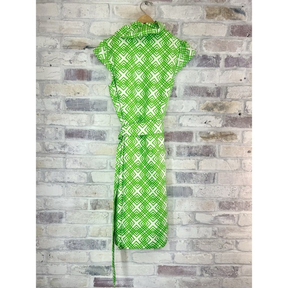 Elizabeth McKay 100% Silk Green and White Print Wrap Dress Carolina Size 6 - Picture 7 of 10